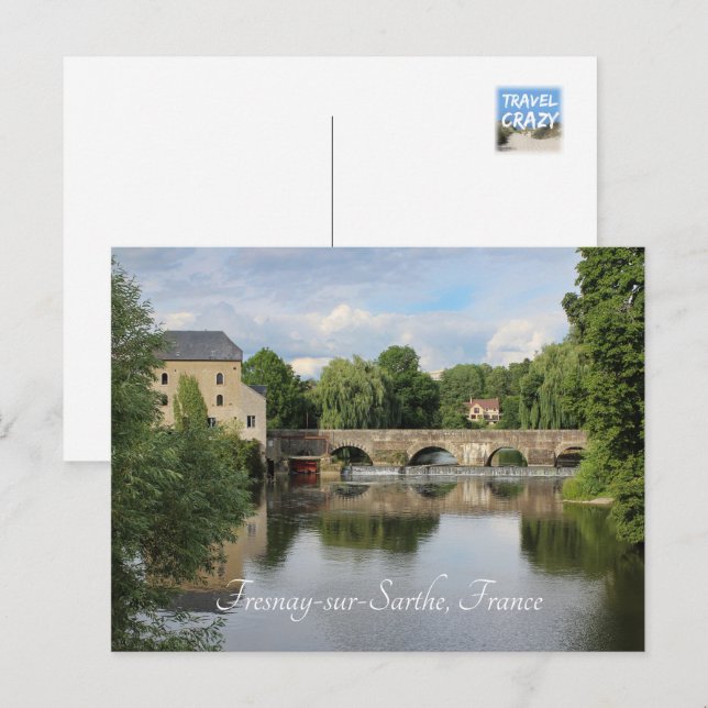 Río Sarthe, Fresnay-sur-Sarthe, Frankreich Postkarte (Vorne/Hinten)