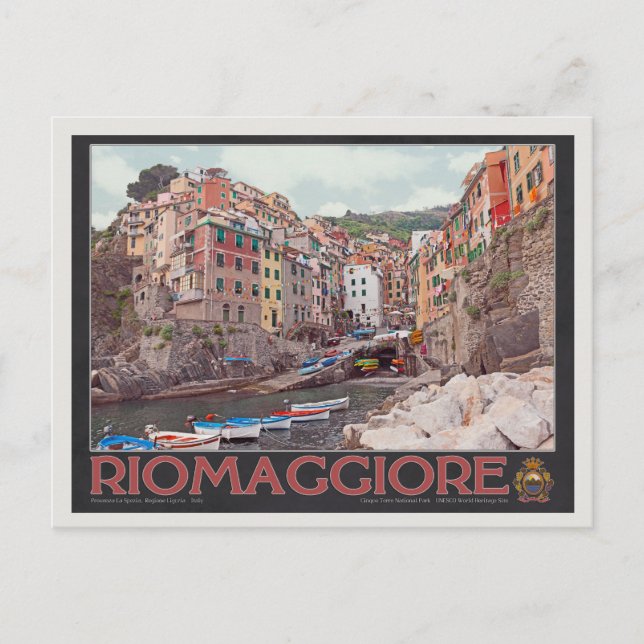 Riomaggiore Hafen - auf Black.jpg Postkarte (Vorderseite)