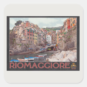 Riomaggiore Hafen - auf Black.jpg Quadratischer Aufkleber