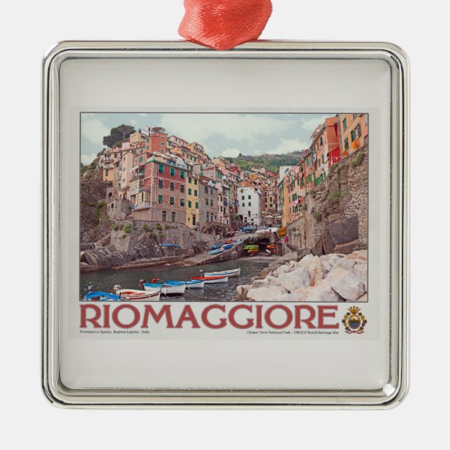 Riomaggiore Hafen - auf White.jpg Silbernes Ornament (Vorne)