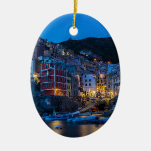 Riomaggiore in der Nacht Cinque Terre Ligurien Ita Keramikornament