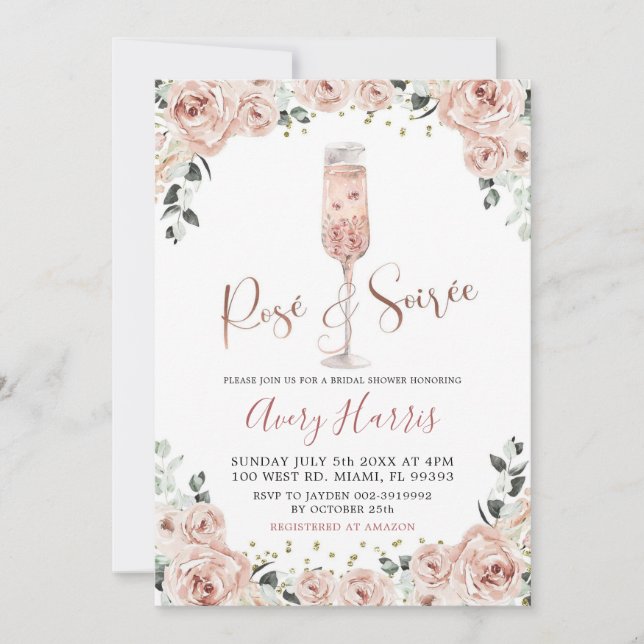 Riose Gold Dusty Pink Rose Soiree Brautparty Einladung (Vorderseite)