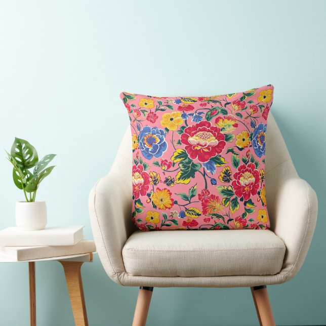 Riotous Pink Chinoierie Peony Floral Throw Kissen (Stuhl )