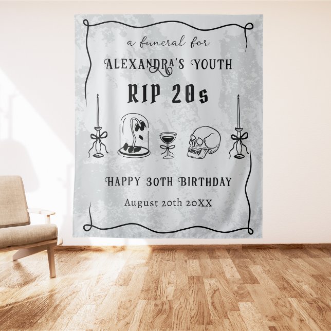 RIP 20er Doodle Stone Look Beerdigung 30. Geburtst Wandteppich (Von Creator hochgeladen)