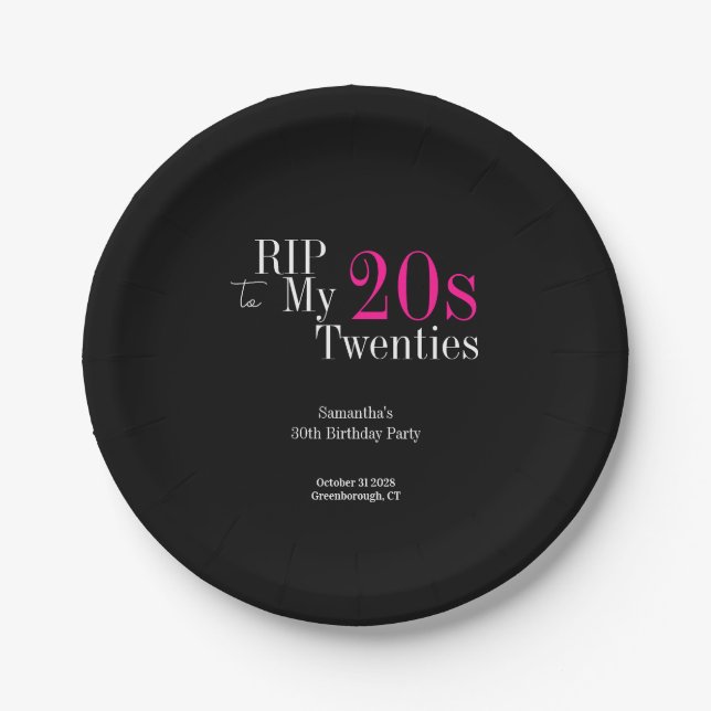RIP 20s 30th Birthday Party Black Pink Pappteller (Vorderseite)