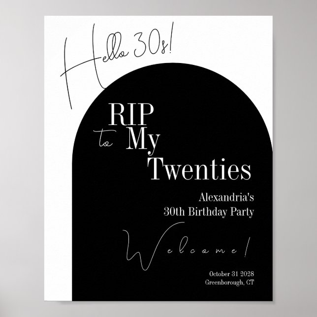 RIP 20s Hello 30s 30th birthday party Welcome Poster (Vorne)