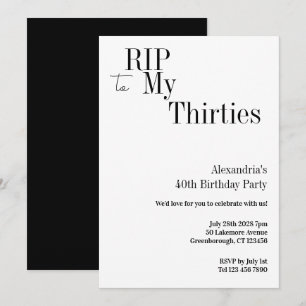 RIP 30er 40. Geburtstags-Minimal-Party Einladung