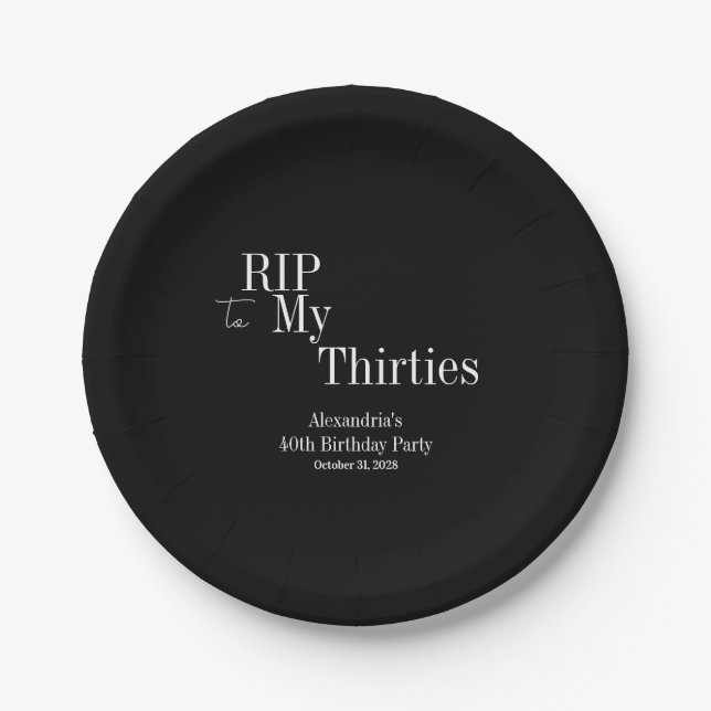 RIP 30s 40th Birthday Party Black and White Pappteller (Vorderseite)