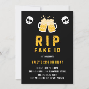 RIP Fake ID Funny Beer Drinking Joke 21. Geburtsta Einladung