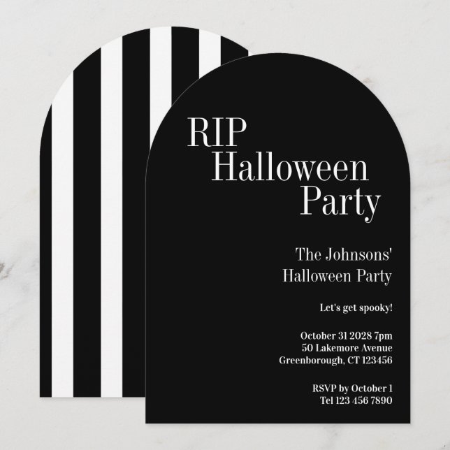 RIP Halloween Party Black and White Stripe Einladung (Vorne/Hinten)
