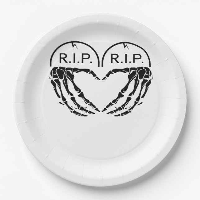 Rip, herzförmige Gestaltung aus Grabsteinen, Pappteller (Vorderseite)