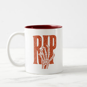 RIP Skeletthand Halloween Linolschnitt-Design Zweifarbige Tasse