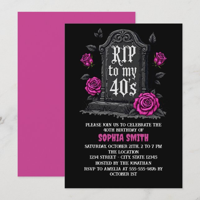Rip to 40s Geburtstaggotik Einladung (Vorne/Hinten)