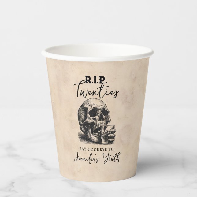 RIP Twenties Vintage Skull Funny Birthday Party Pappbecher (Vorderseite)
