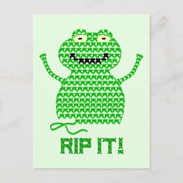 Rip! Vector Crochet Frog (Grüner Hintergrund) Postkarte (Vorderseite)
