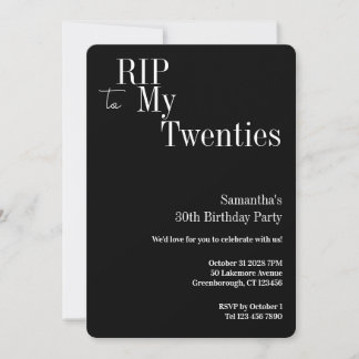 RIP Zwanziger 30. Geburtstag Party Schwarz-weiß Einladung