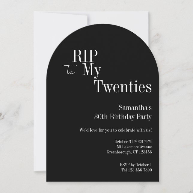 RIP Zwanziger Party 30. Geburtstag Schwarz-weiß Einladung (Vorderseite)
