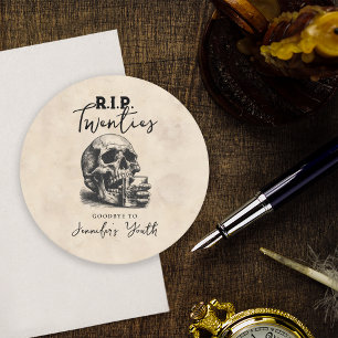 RIP Zwanziger Vintag Schädel 30. Geburtstag Party Runder Pappuntersetzer