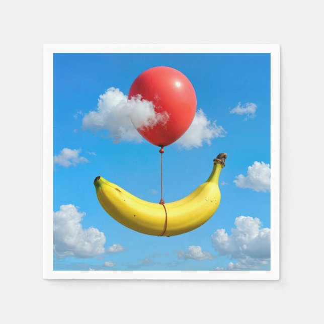 Ripe Banana Floating In Sky with Red Balloon Serviette (Vorderseite)