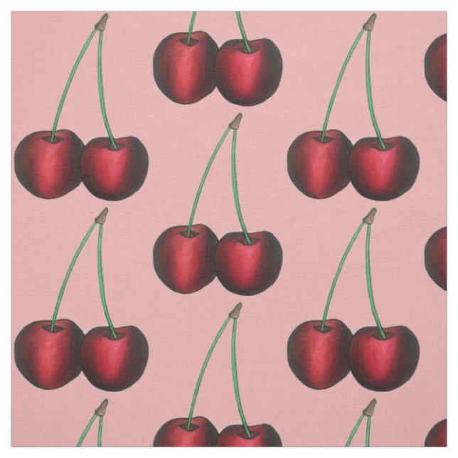 Ripe Red Cherry Cherries Summer Stone Frucht Feins Stoff (Muster)
