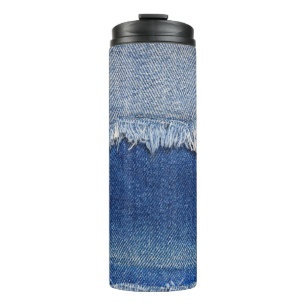 Ripped Denim Jeans Fabric Hintergrund Thermosbecher