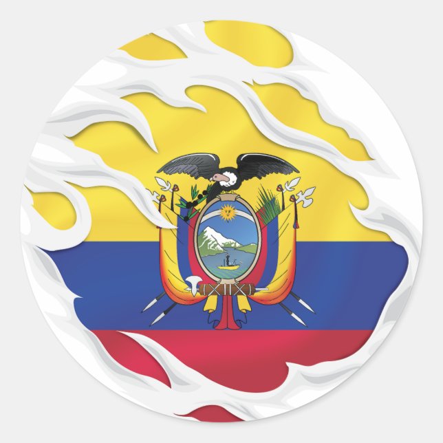 Ripped Flag Ecuador Runder Aufkleber (Vorderseite)