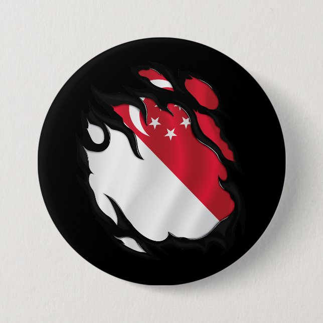 Ripped Flag von Singapur Button (Vorderseite)