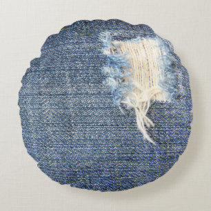 Ripped Jeans Look Round Pillow Rundes Kissen