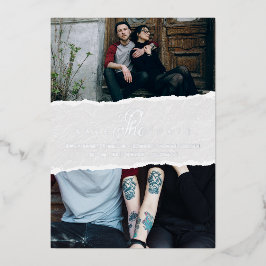 Ripped Paper Effect Wedding Custom Photo Script Folieneinladung