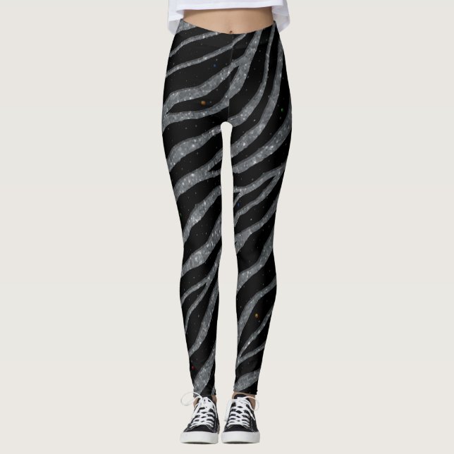 Ripped SpaceTime Stripes - Glitzer Silver Leggings (Vorderseite)