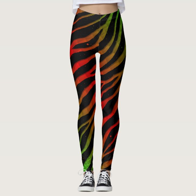 Ripped SpaceTime Stripes - grün/rot Leggings (Vorderseite)
