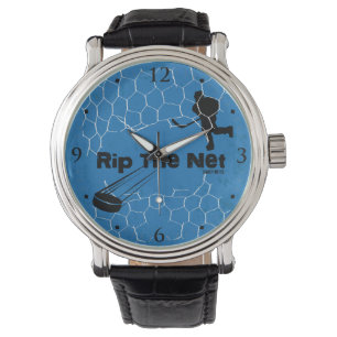 Rippen Sie den Net Hockey Player Puck auf blau Armbanduhr