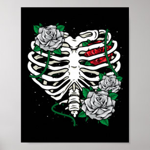 Rippenkäfig mit Blume Halloween-Röntgen-Skelettkis Poster