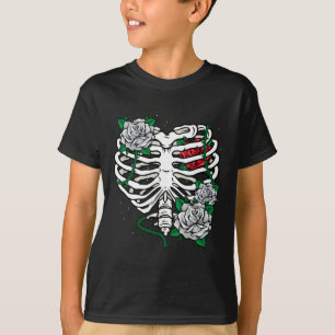 Rippenkäfig mit Blume Halloween-Röntgen-Skelettkis T-Shirt