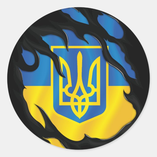 Rippfahne der Ukraine Runder Aufkleber (Vorderseite)