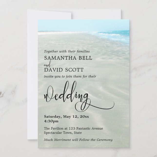 Rippled Sand Aqua Water Foto Modernes Beach Weddin Einladung (Vorderseite)
