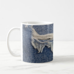 Rippte Jeans Textur, stilvoller Hintergrund. Kaffeetasse