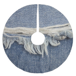 Rippte Jeans Textur, stilvoller Hintergrund. Polyester Weihnachtsbaumdecke