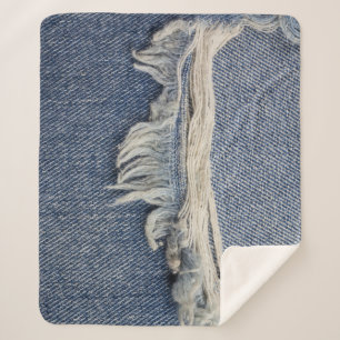 Rippte Jeans Textur, stilvoller Hintergrund. Sherpadecke