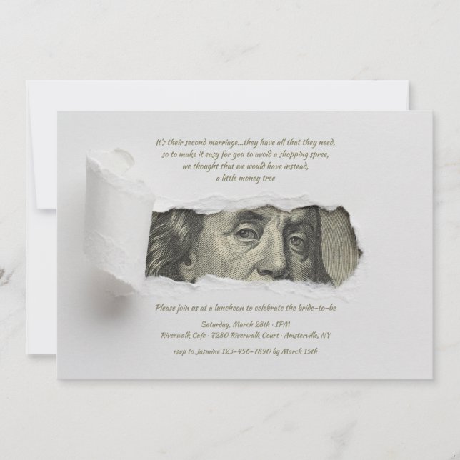 Rippte Papiere, die die Einladung zu einer Dollarb (Vorderseite)