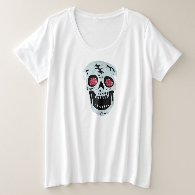 Rire blanc crâne Noir Cracks brillant yeux rouges (Design devant)