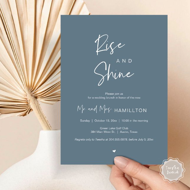 Rise and Shine, Post Hochzeitsfeier Einladung (Rise and Shine, Post Wedding Brunch Invitation Card, PDF, in Dusty Blue)