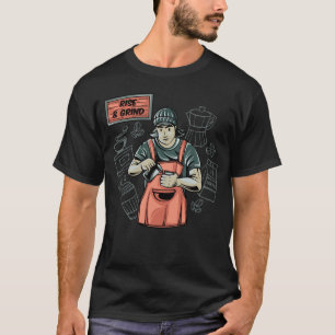 Rise & Grind Barista Kaffee Zitat Illustration T-S T-Shirt