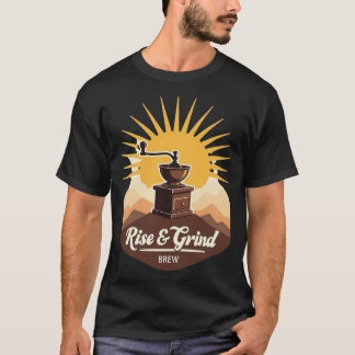 Rise & Grind Brew | Vintage Kaffeemühle Sonnenaufg T-Shirt