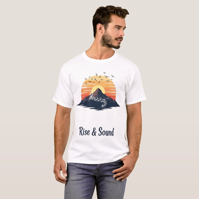 Rise & Sound - Mountain Sunset mit Musiknoten T-Shirt (Vorne ganz)