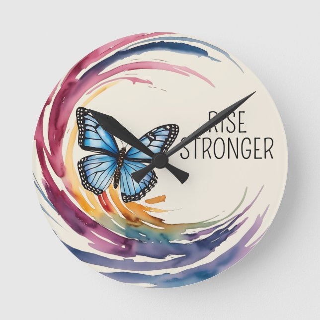 Rise Stronger Themed Runde Wanduhr (Vorderseite)