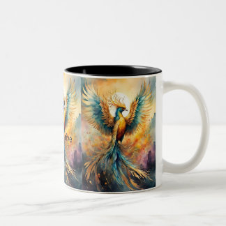 Rise & Thrive: farbenfrohe Phoenix-Tasse Zweifarbige Tasse