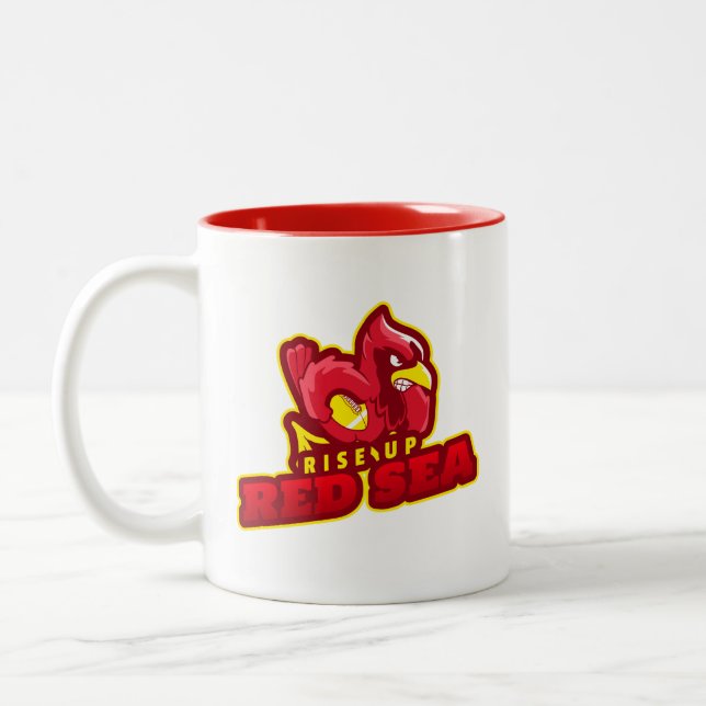 Rise Up Red Sea Cardinal Bird Football Shirt Zweifarbige Tasse (Links)
