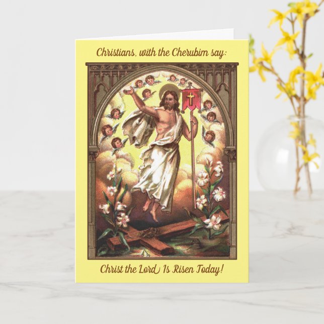 Risen Christ inmitten eines Kompasses von Cherubim Karte (Gelbe Blume)