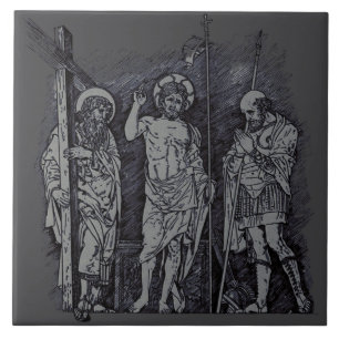 Risen Christ zwischen Heiligen Andrew und Longinus Fliese